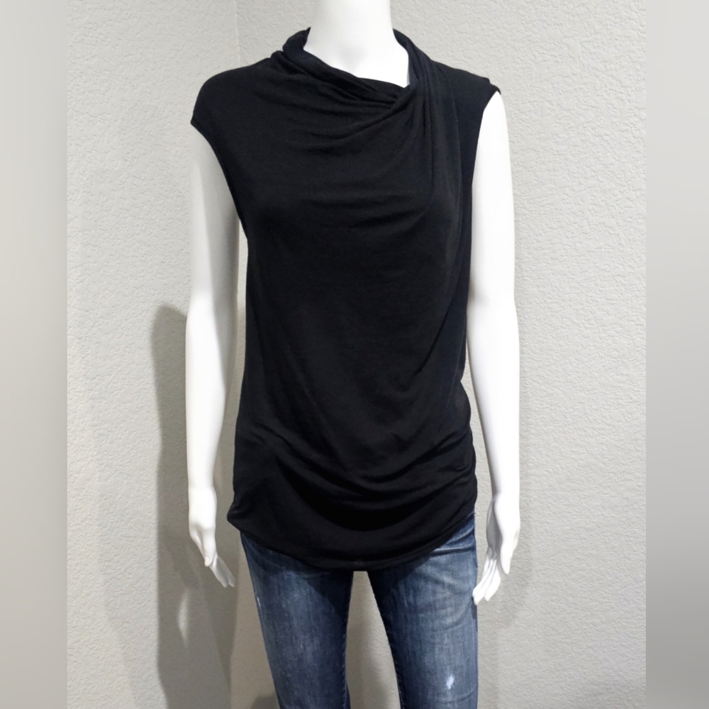 HELMUT LANG Black Drapey Asymmetrical Neck Jersey Top